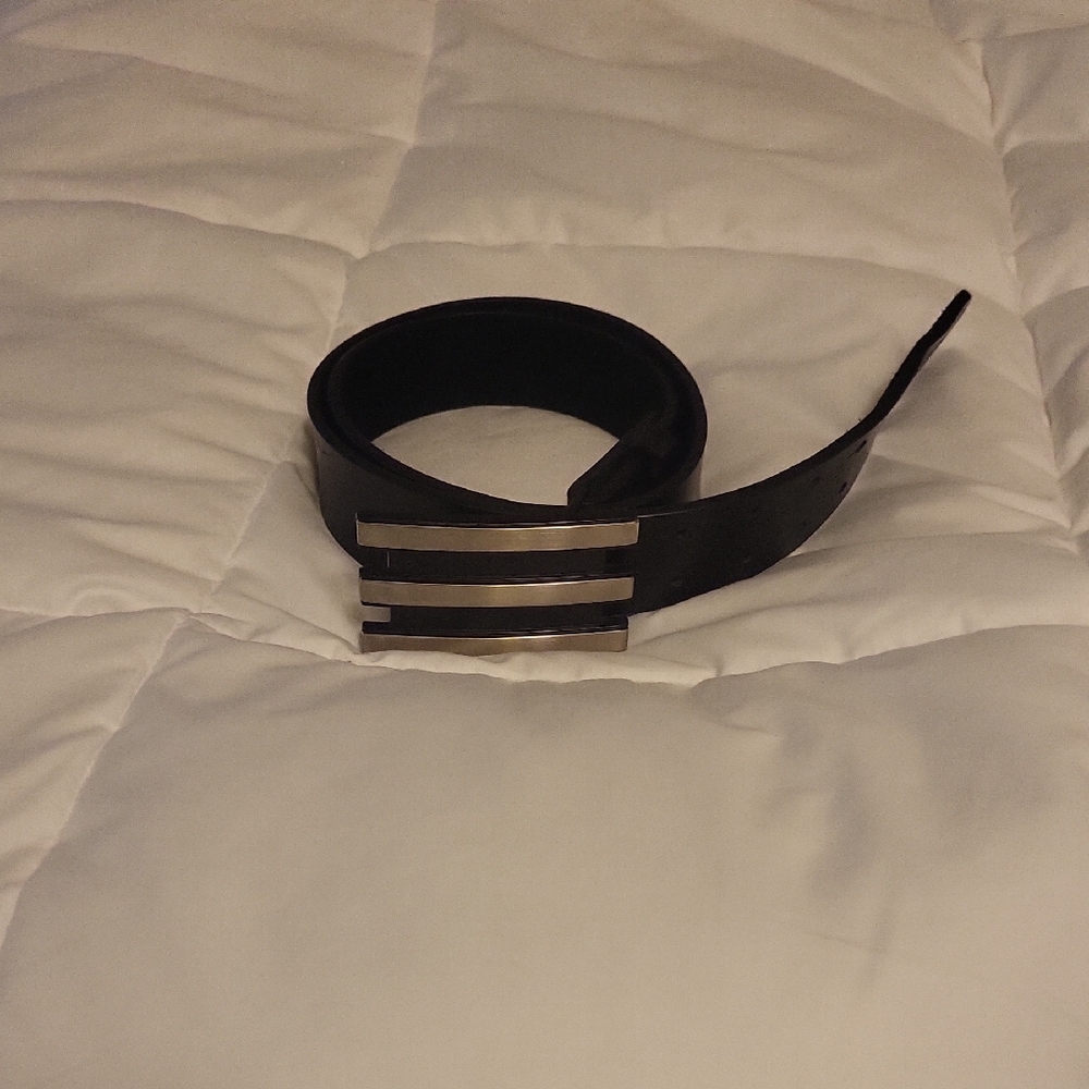 Black Leather Belt with Silver Buckle
